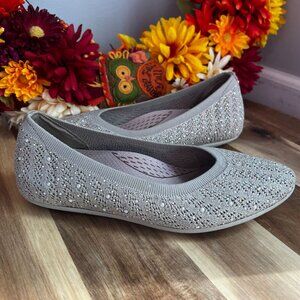 Skechers Womens Arch Fit Cleo - Glitzy Sky Flats Sz 6 in Taupe Textile/Synthetic